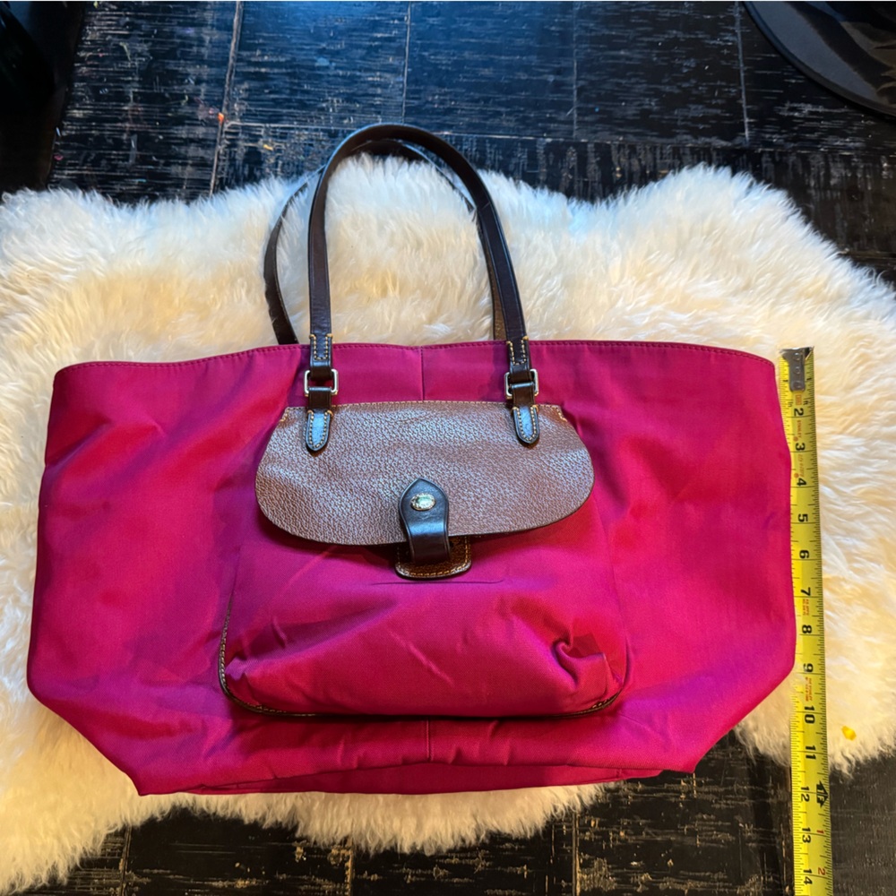 Pink Tote Bag with Brown Accents
